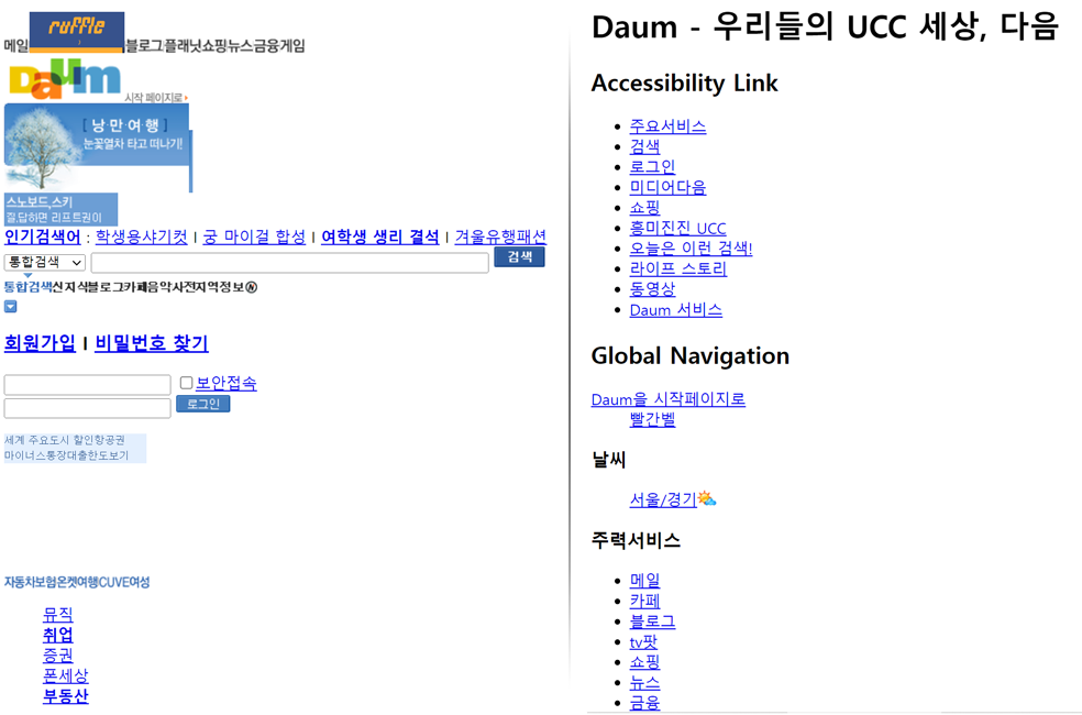 장애인차별법 재정 이전(2006년)과 재정이후(2007)의 다음사이트 비교